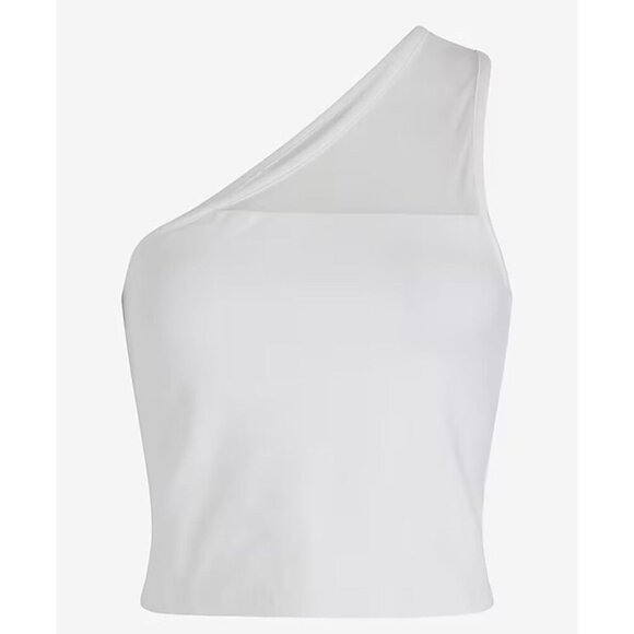 Express Womens Body Contour Stretch One Shoulder Mesh Cropped Tank White Size XS - Picture 5 of 16